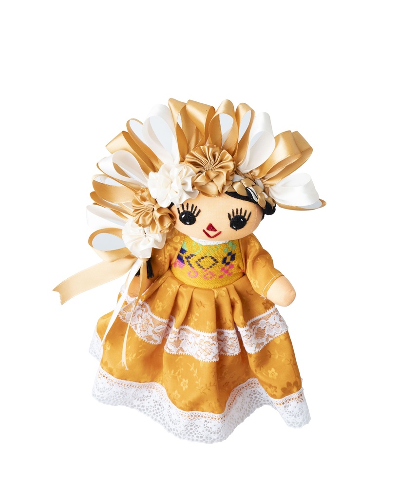 MUÑECA LELE CON TRENZA, FLORES Y VESTIDO ENCAJE