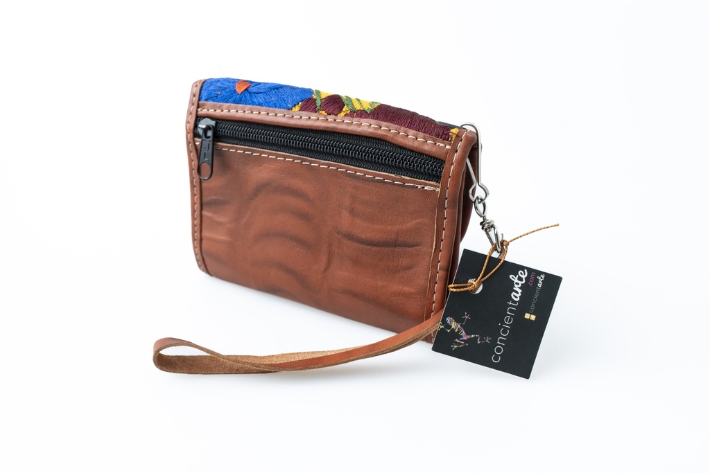 MONEDERO EN PIEL BORDADO FLORES