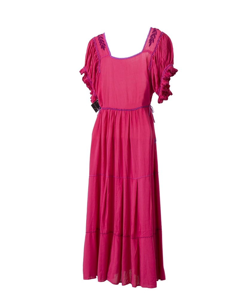 VESTIDO BORDADO PECHERA ROMBOS LILAS