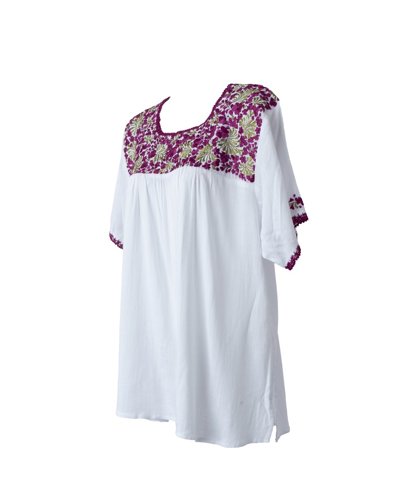 BLUSA BORDADA FLORES MAGENTA Y VERDE
