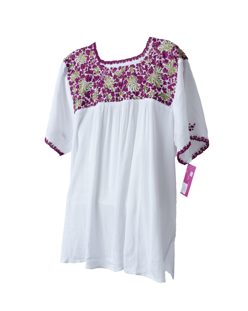 BLUSA BORDADA FLORES MAGENTA Y VERDE
