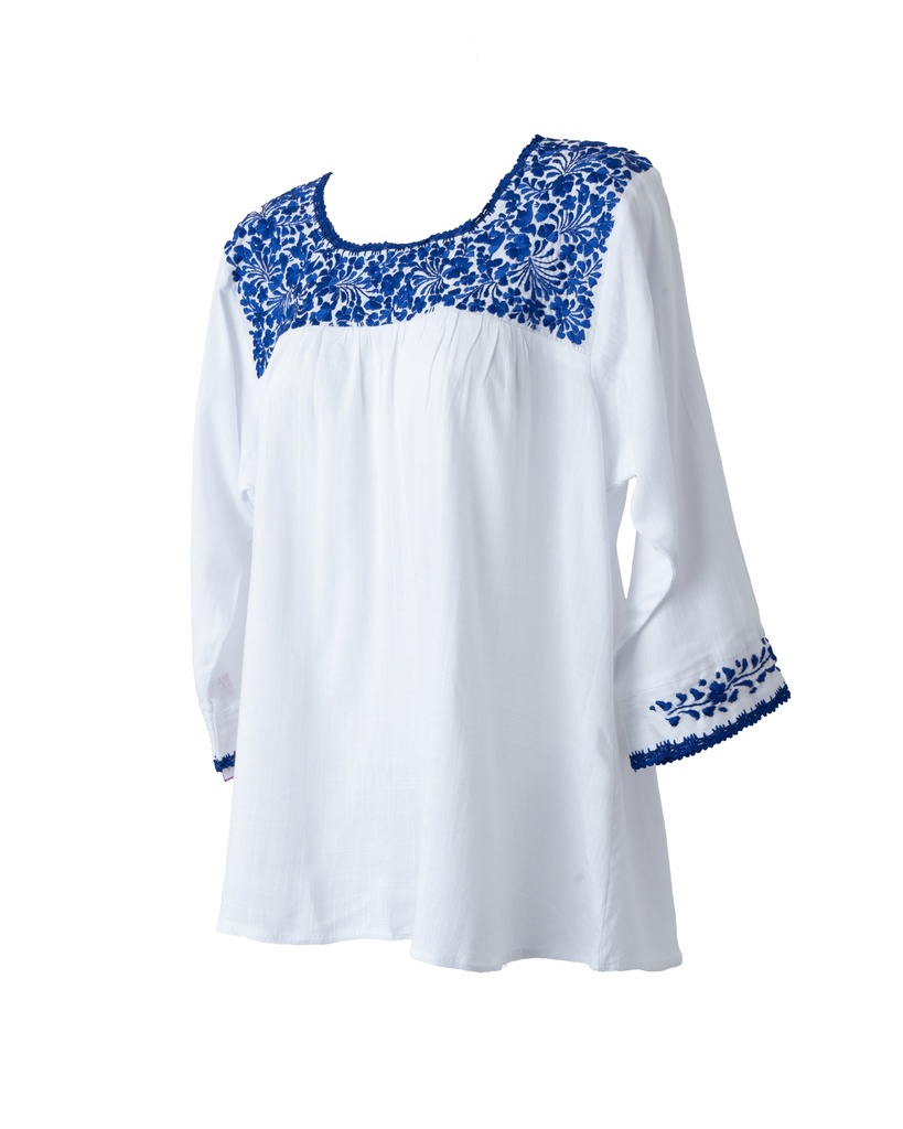 BLUSA BORDADA FLORES AZUL REY