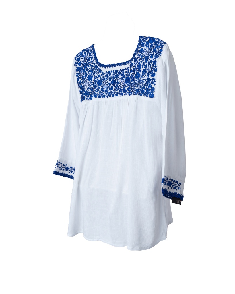 BLUSA BORDADA FLORES AZUL REY