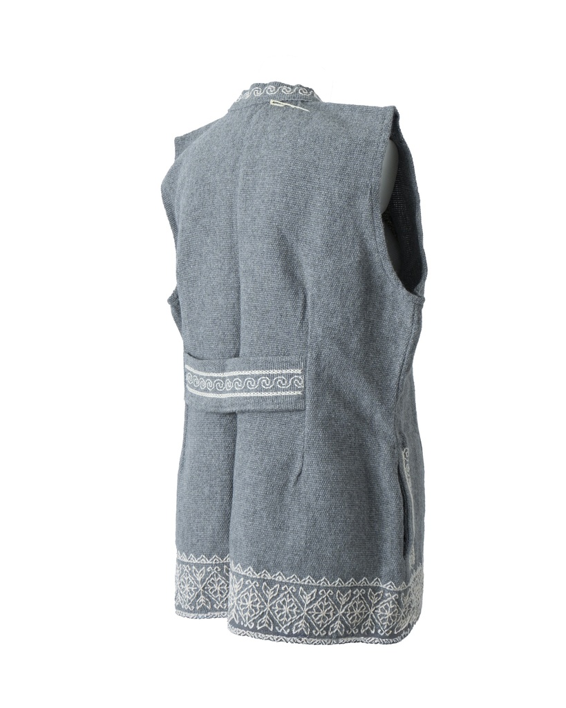 CHALECO BORDADO CON CUELLO Y BOLSAS