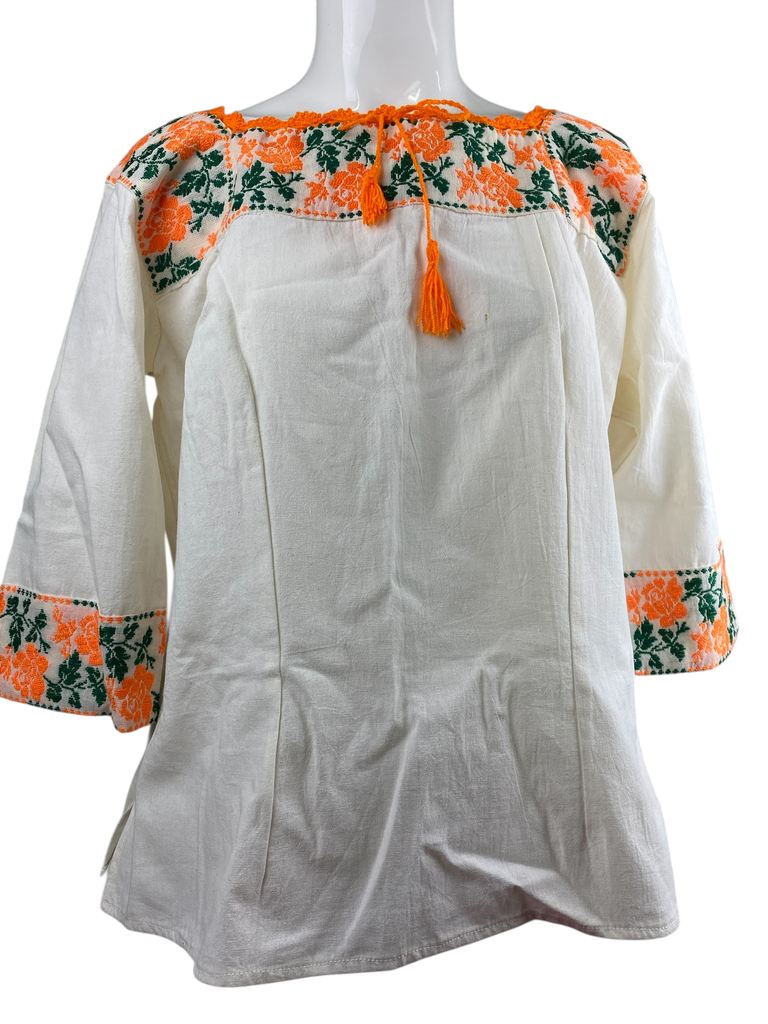 BLUSA MANTA CO BORDADO NARANJA Y VERDE