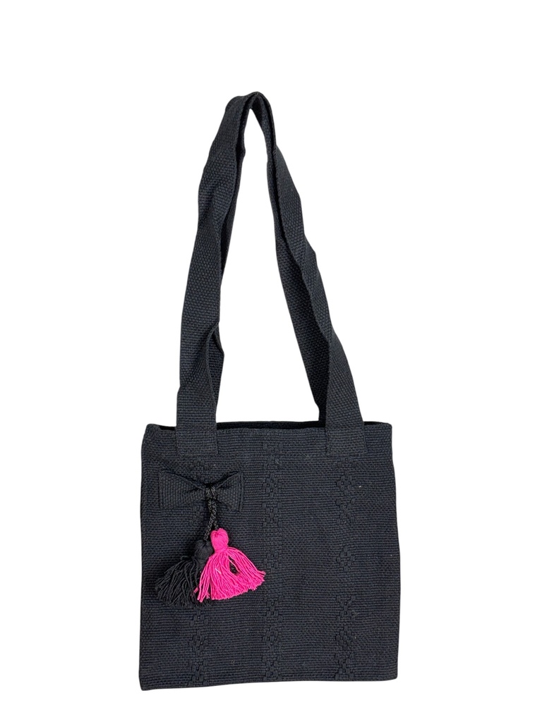 BOLSA CON CORREA, MOÑO Y POMPONES