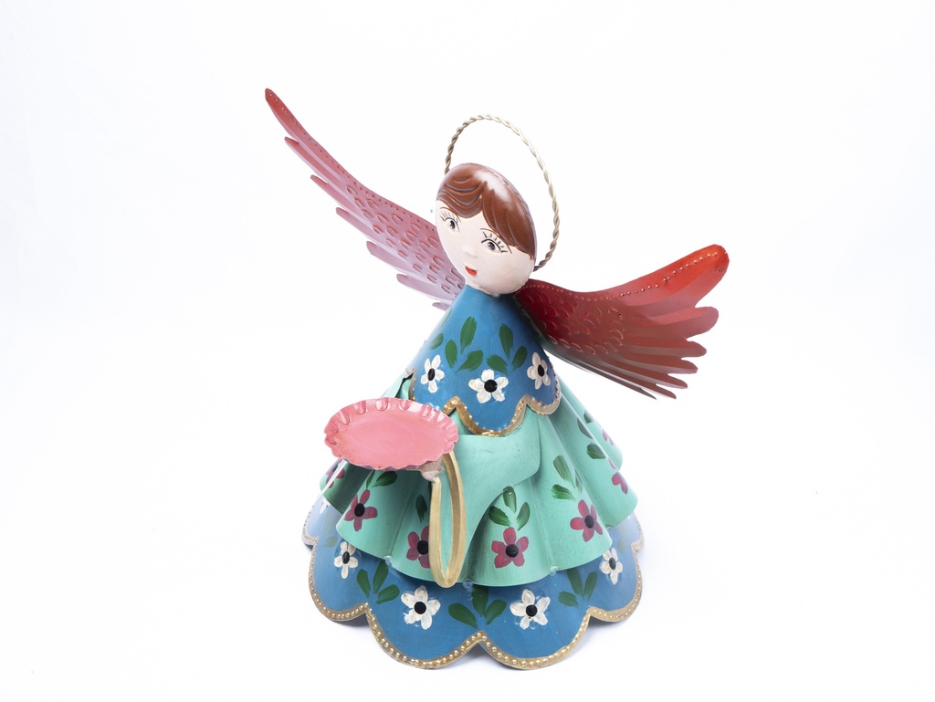 ANGEL AZUL Y VERDE LATÓN PINTADO 
