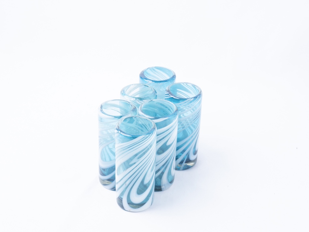 TEQUILEROS AZULES VIDRIO SOPLADO DETALLE BLANCO