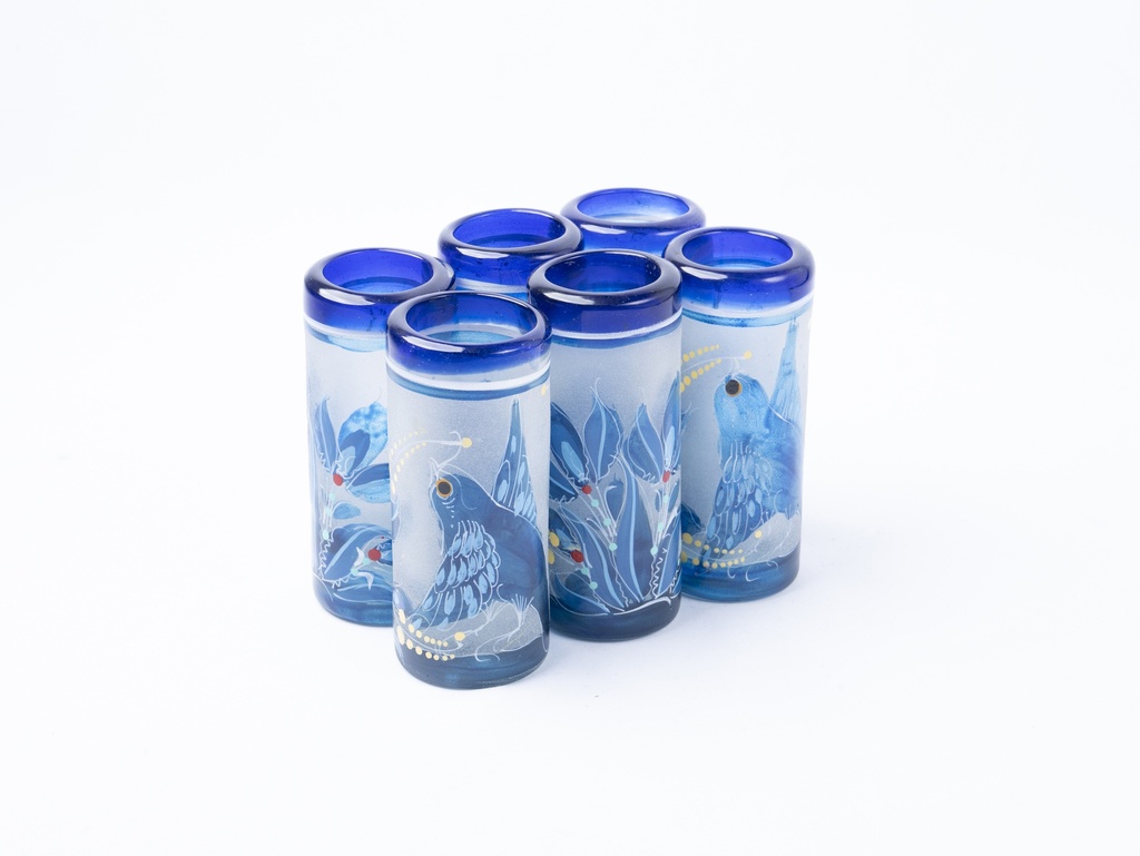 TEQUILEROS PÁJARO Y FLOR VIDRIO SOPLADO