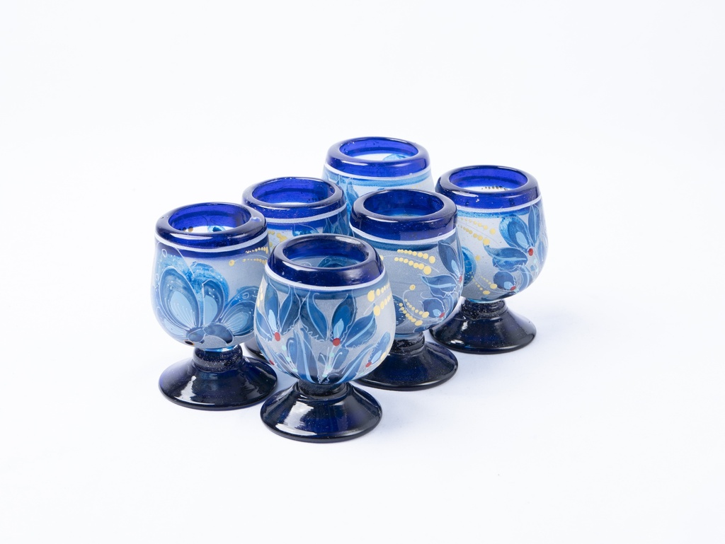 TEQUILEROS DE COPA VIDRIO SOPLADO FLORES 