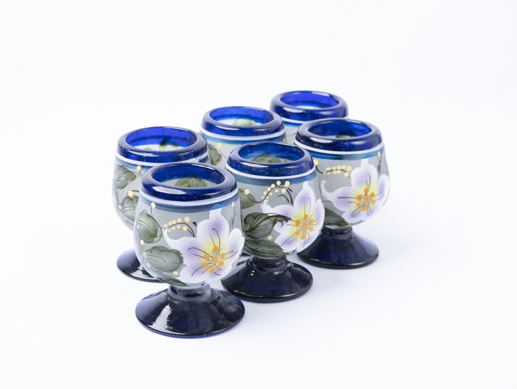 TEQUILEROS DE COPA VIDRIO SOPLADO FLORES BLANCAS 