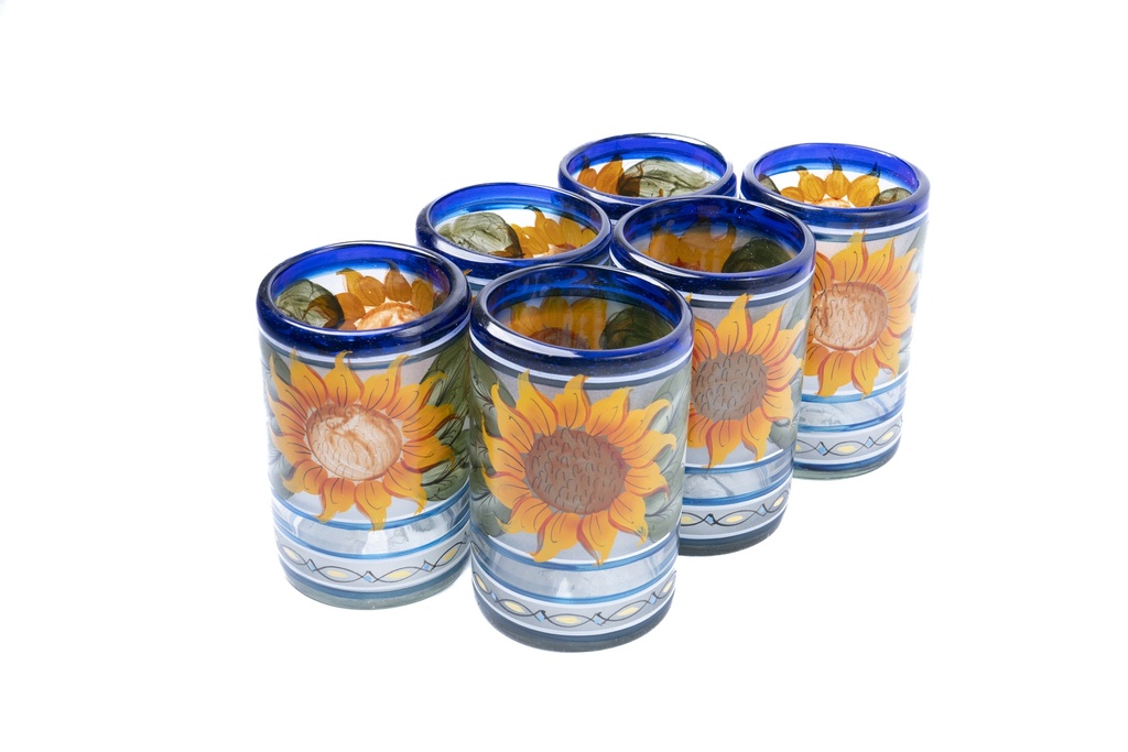 VASOS VIDRIO SOPLADO GIRASOLES