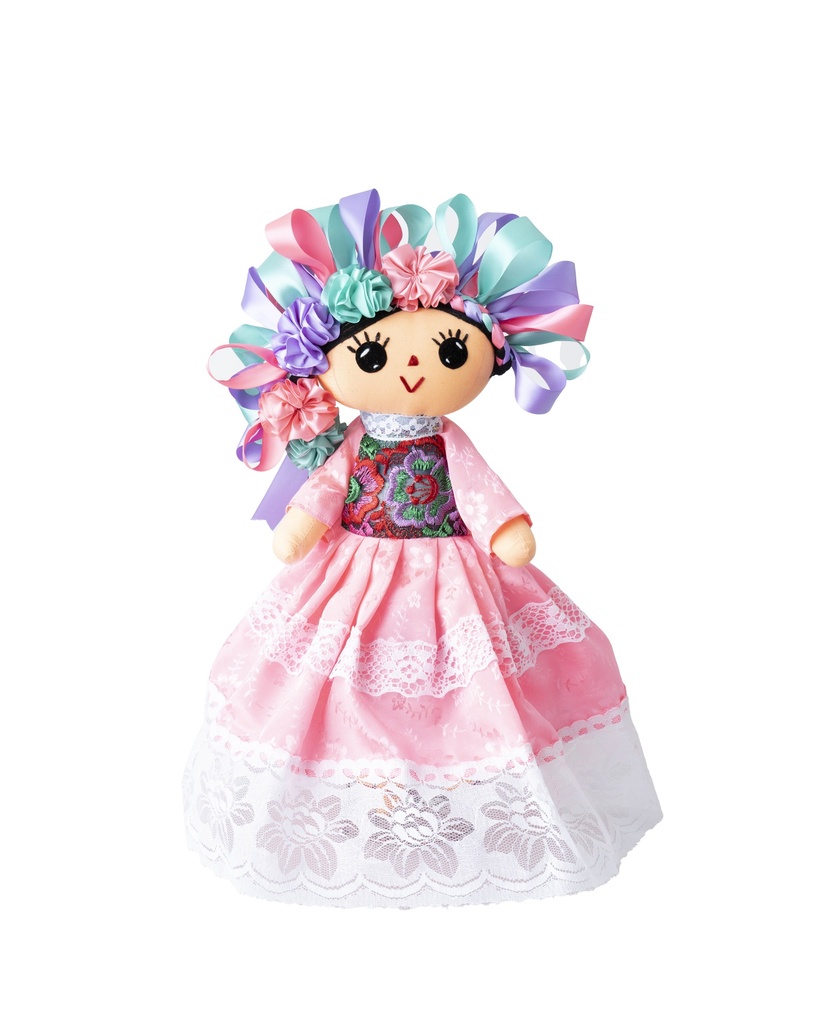 MUÑECA LELE CON TRENZA, FLORES Y VESTIDO ENCAJE