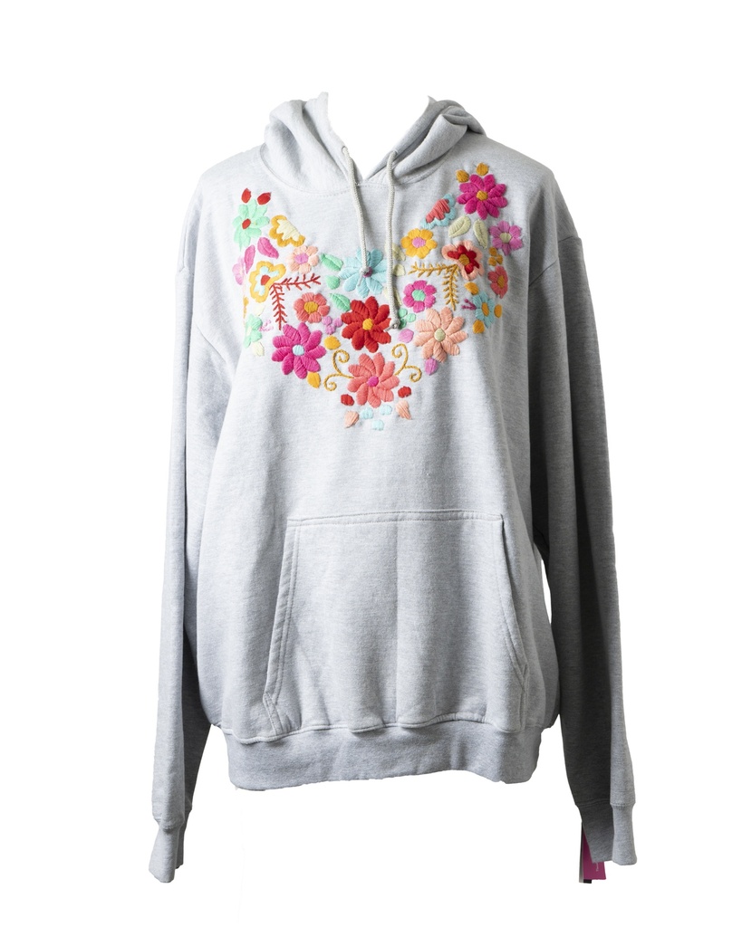 SUDADERA BORDADA FLORES CON GORRO