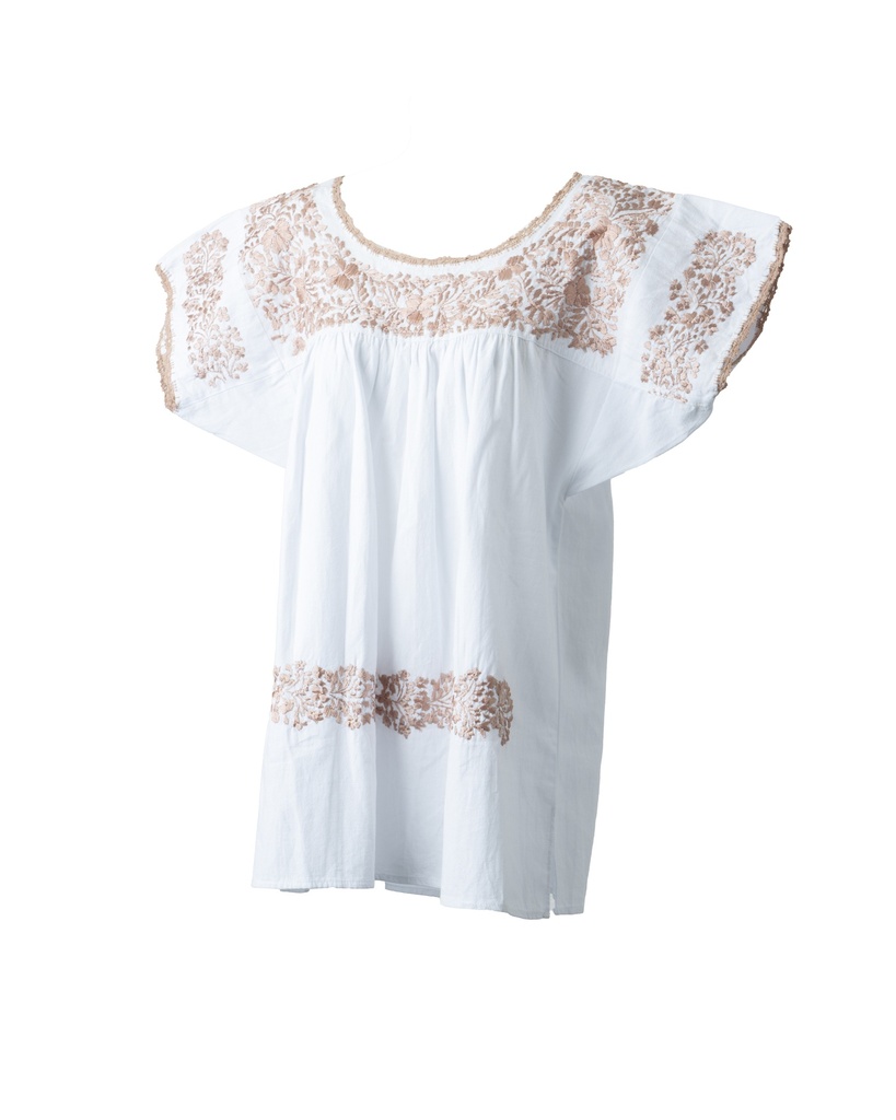 BLUSA BLANCA CON OCRE BORDADA