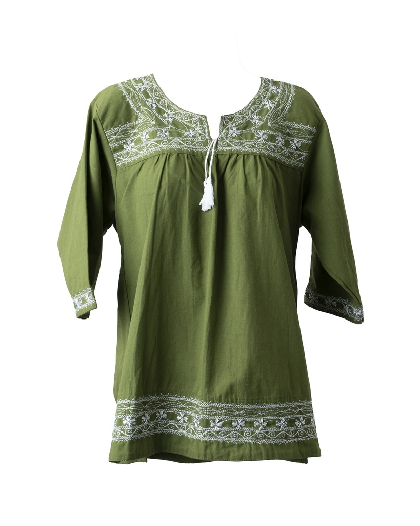 BLUSA VERDE OLIVO BORDADA MANGA 3/4