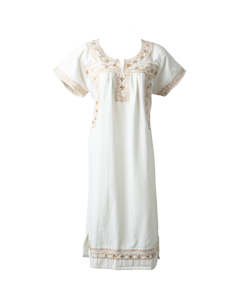 VESTIDO MANTA BORDADO COLOR OCRE