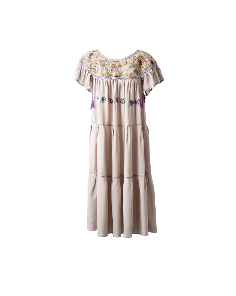 VESTIDO CAFE CLARO CON FLORES