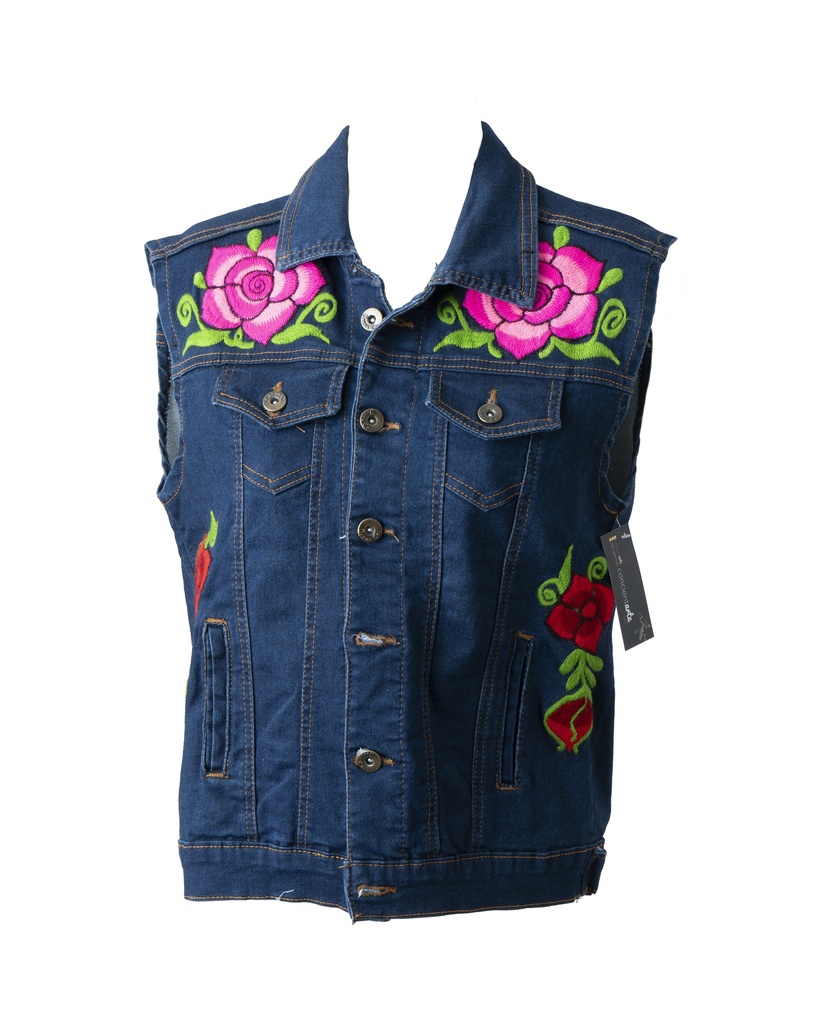 CHALECO MEZCLILLA BORDADO FLORES
