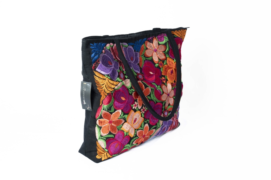 BOLSA RECTANGULAR BORDADA CON 3 CIERRES