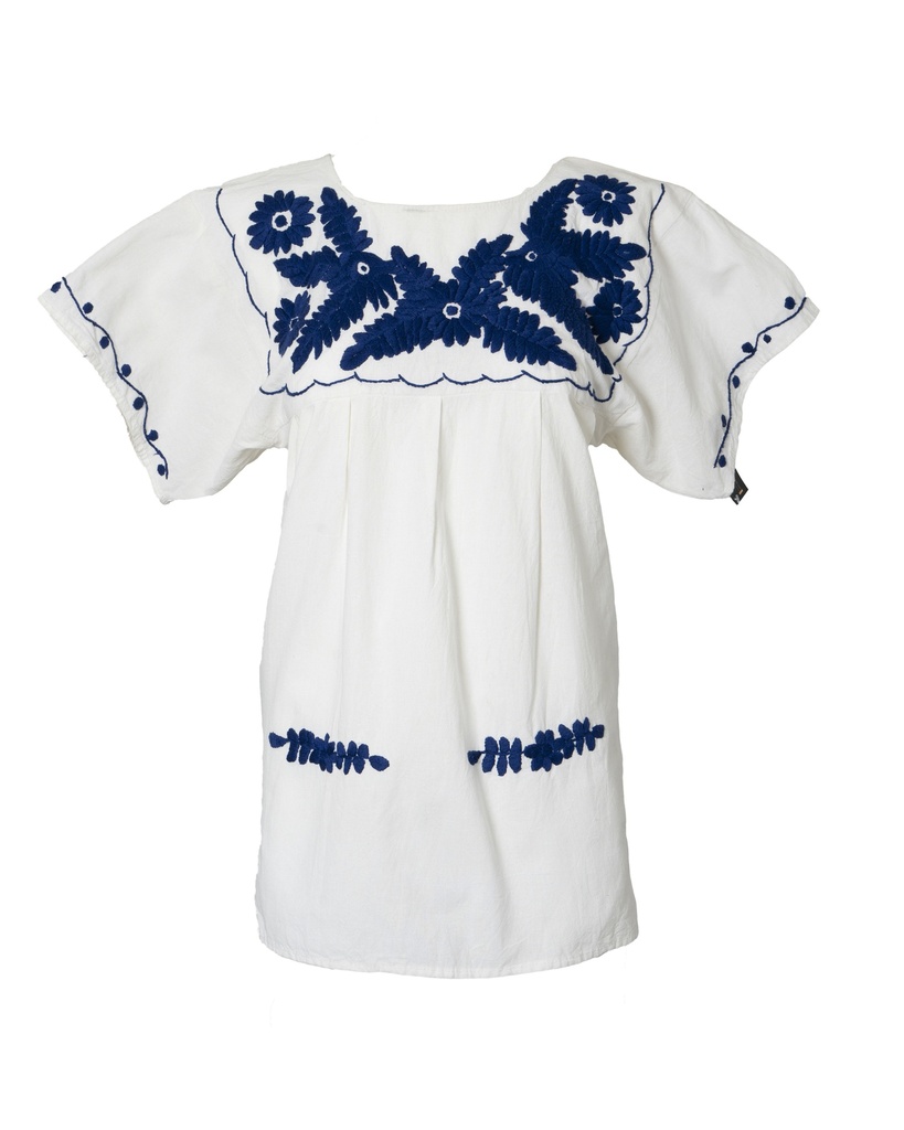 BLUSA MANTA BORDADA FLORES AZULES