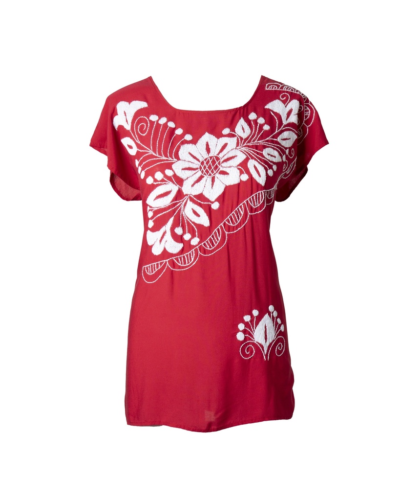 BLUSA BORDADA FLORES BLANCAS CON CRUCE EN ESPALDA