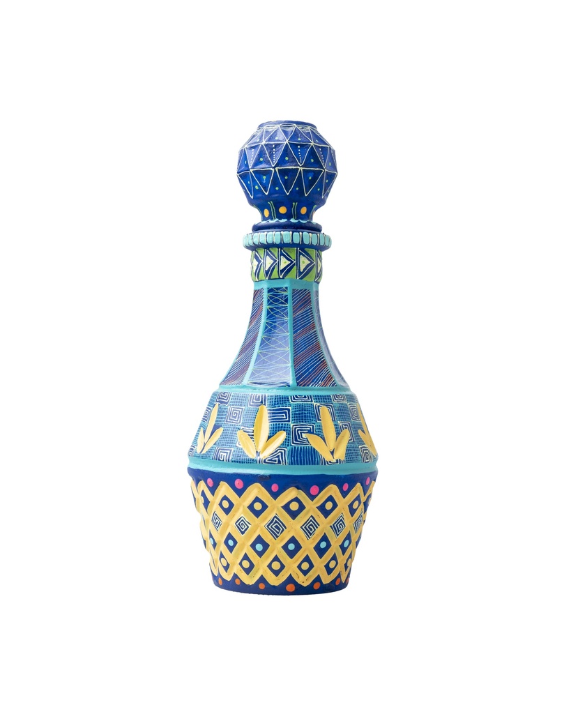 BOTELLA PINTADO ARTESANAL CON TAPA PRISMA