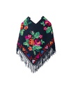 HUIPIL AZUL BORDADO FLORES CON FLECOS