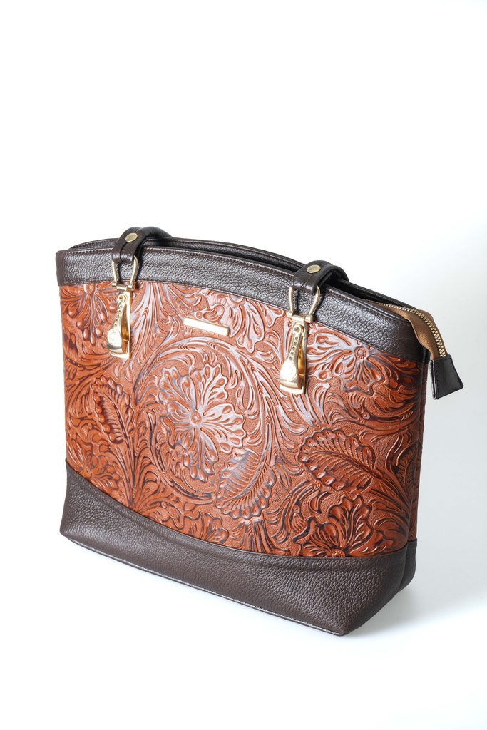 BOLSA CAFÉ DE PIEL TROQUELADA CON ASAS