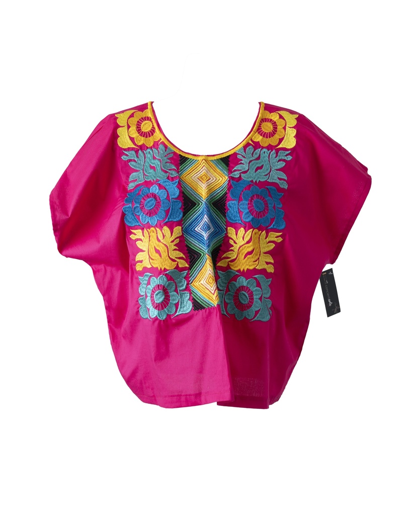 BLUSA ROSA BORDADA PAJAROS Y ROMBOS
