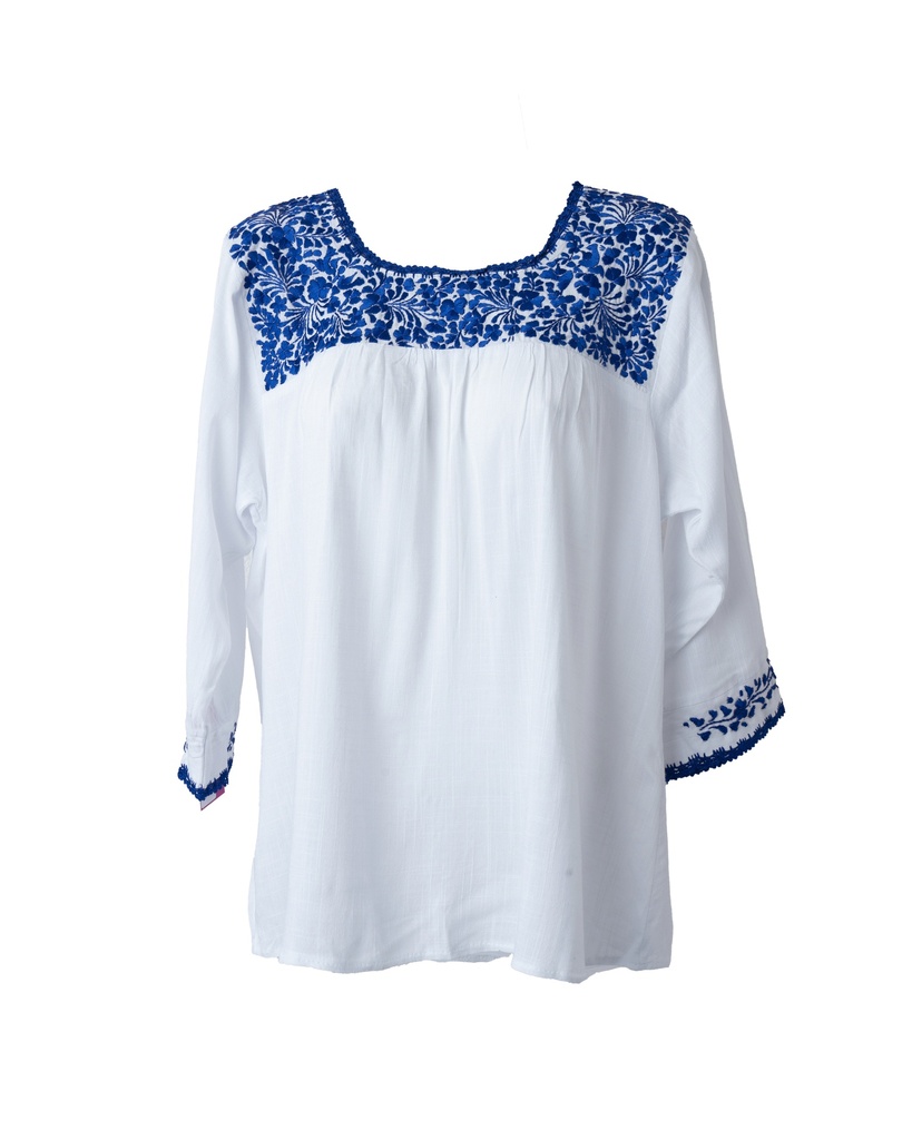 BLUSA BORDADA FLORES AZUL REY