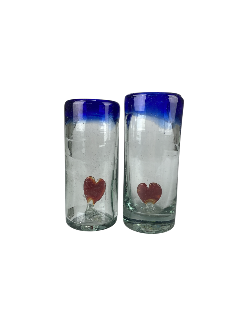 TEQUILEROS VIDRIO SOPLADO CORAZÓN