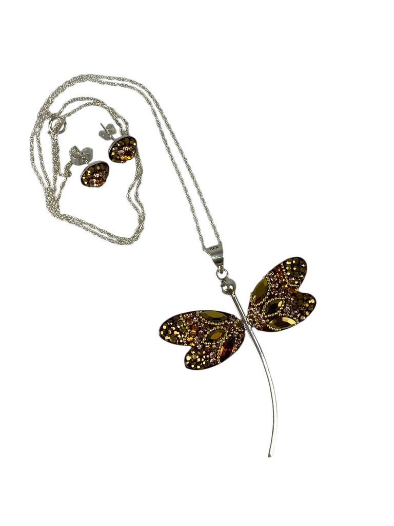 JUEGO DIJE Y ARETES LIBÉLULA