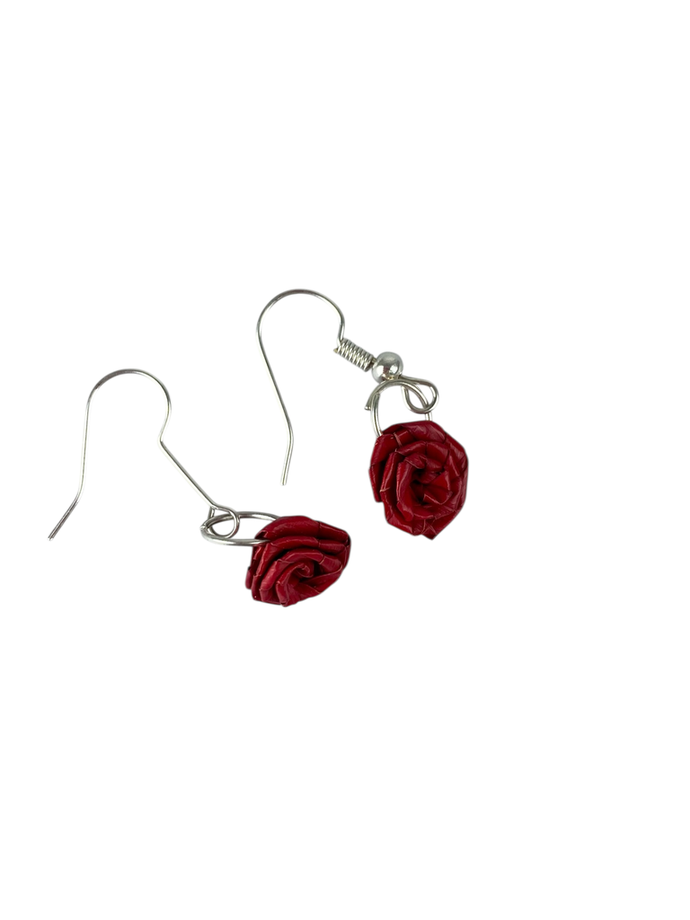ARETES PLATA CON ROSA TEJIDA